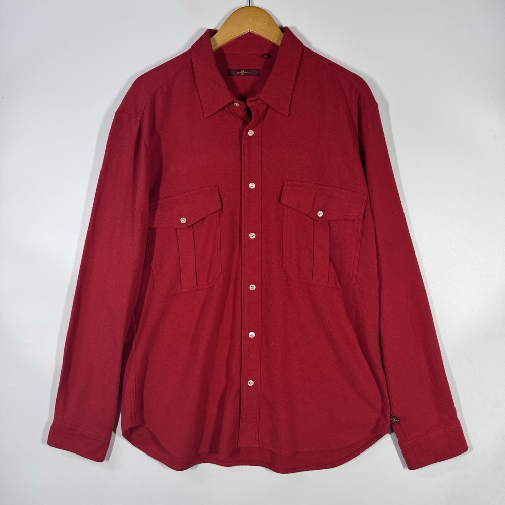 7 For All Mankind‎ Shirt Men's XL Red Button Up Long Sleeve Flap Pocket Casual
